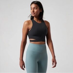 NWOT ATHLETA CONSCIOUS CUT OUT CROP TOP HIGH NECK TANK BLACK